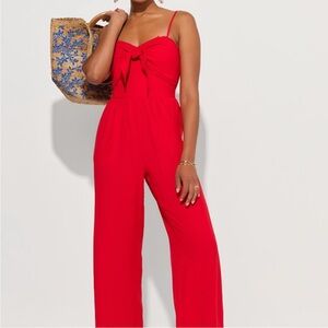 Francesca's Collections Scarlet Tie-Front Wide Leg Jumpsuit